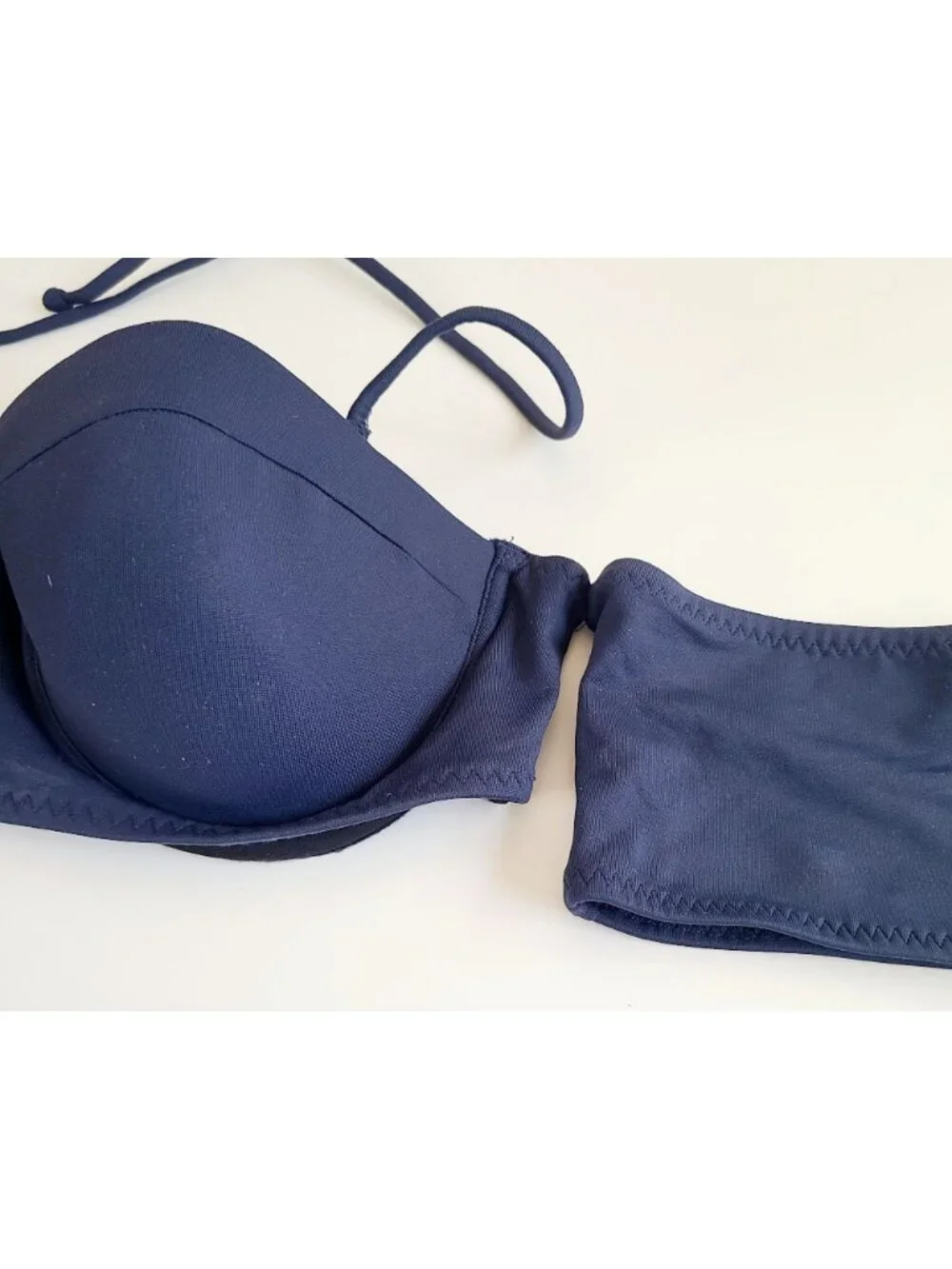 Yandy Navy Blue Bandeau Underwire Bikini Top Lace-Up Back Halter Tie Grommets - Picture 5 of 13